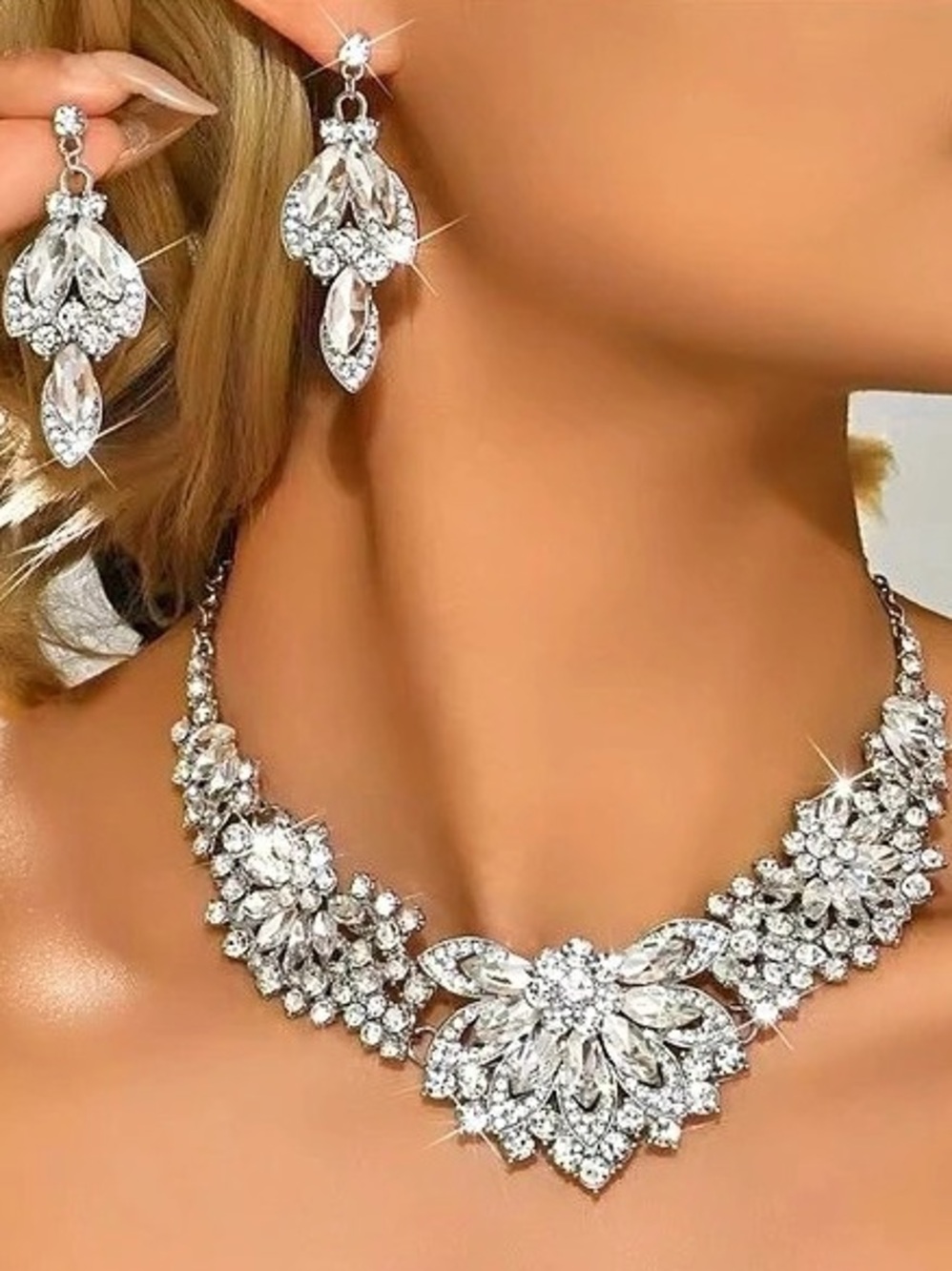 New Silver-Tone Rhinestone Drop Earrings